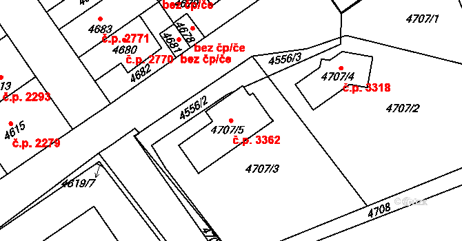 Kladno 3362 na parcele st. 4707/5 v KÚ Kladno, Katastrální mapa