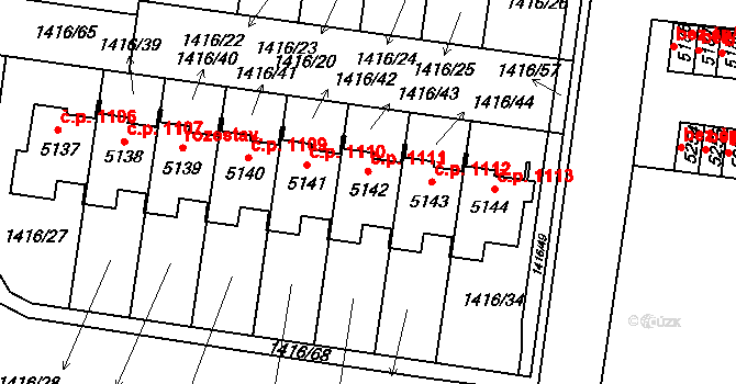 Mladá 1111, Milovice na parcele st. 5142 v KÚ Benátecká Vrutice, Katastrální mapa