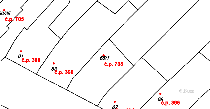 Lednice 735 na parcele st. 65/1 v KÚ Lednice na Moravě, Katastrální mapa