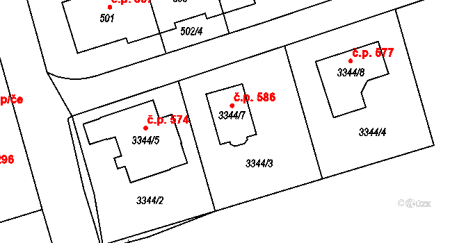 Javorník 586 na parcele st. 3344/7 v KÚ Javorník-ves, Katastrální mapa