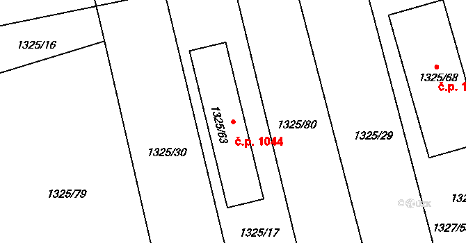 Vejprnice 1044 na parcele st. 1325/63 v KÚ Vejprnice, Katastrální mapa