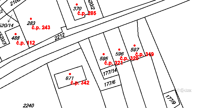 Svratouch 321 na parcele st. 595 v KÚ Svratouch, Katastrální mapa