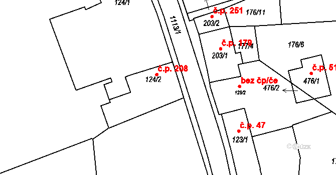 Hrochův Týnec 208 na parcele st. 124/2 v KÚ Hrochův Týnec, Katastrální mapa