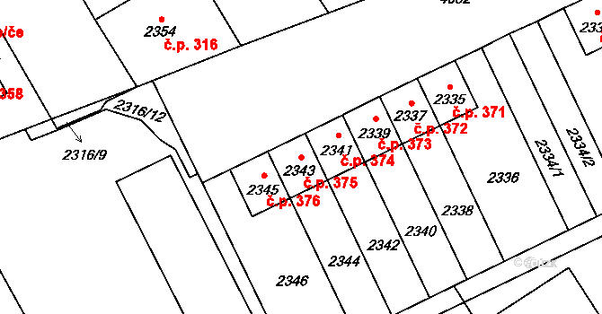 Pražské Předměstí 375, Vysoké Mýto na parcele st. 2343 v KÚ Vysoké Mýto, Katastrální mapa