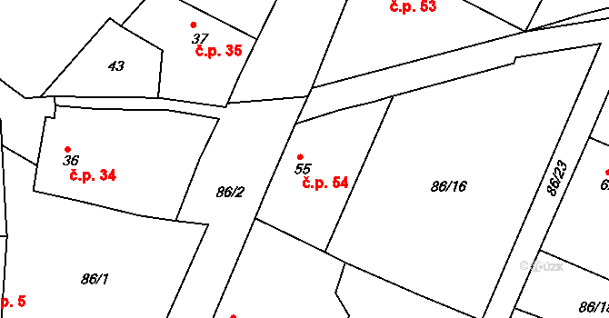 Korycany 54, Neratovice na parcele st. 55 v KÚ Korycany, Katastrální mapa