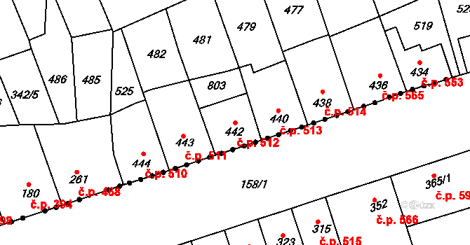 Kralupy nad Vltavou 512 na parcele st. 442 v KÚ Lobeč, Katastrální mapa
