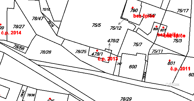 Kralupy nad Vltavou 2013 na parcele st. 478/1 v KÚ Lobeč, Katastrální mapa
