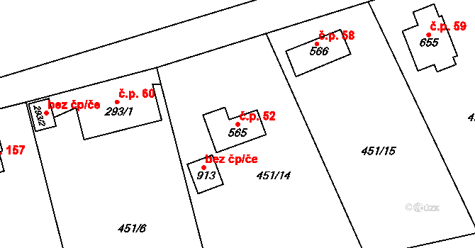 Čisovice 52 na parcele st. 565 v KÚ Čisovice, Katastrální mapa