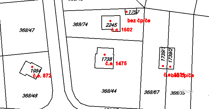 Hradištko 1475 na parcele st. 1738 v KÚ Hradištko pod Medníkem, Katastrální mapa