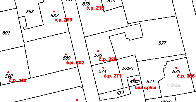 Líně 228 na parcele st. 576 v KÚ Líně, Katastrální mapa