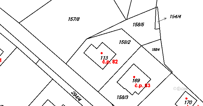 Ústrašice 82 na parcele st. 113 v KÚ Ústrašice, Katastrální mapa