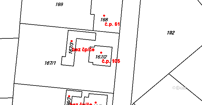 Blížejov 105 na parcele st. 167/2 v KÚ Blížejov, Katastrální mapa