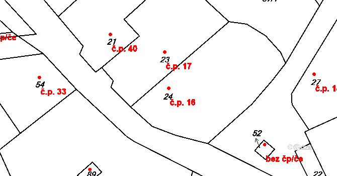Mokrouše 16 na parcele st. 24 v KÚ Mokrouše, Katastrální mapa