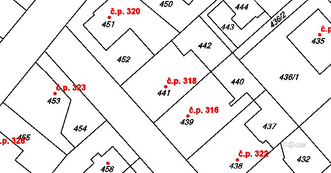 Jakubské Předměstí 318, Jaroměř na parcele st. 441 v KÚ Jaroměř, Katastrální mapa