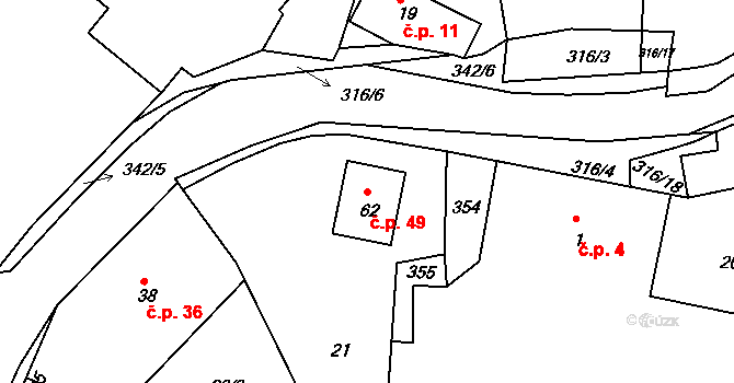 Brčekoly 49, Rosice na parcele st. 62 v KÚ Brčekoly, Katastrální mapa