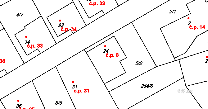 Škudly 8, Přelouč na parcele st. 24 v KÚ Škudly, Katastrální mapa