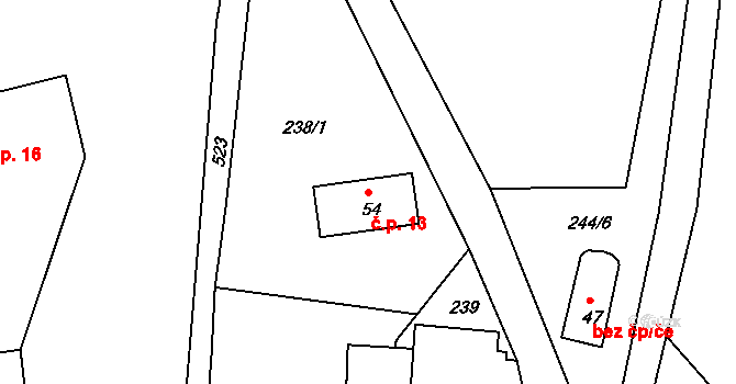 Pivonín 13, Zábřeh na parcele st. 54 v KÚ Pivonín, Katastrální mapa