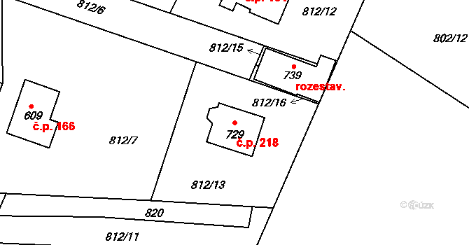 Děčín XVII-Jalůvčí 218, Děčín na parcele st. 729 v KÚ Prostřední Žleb, Katastrální mapa