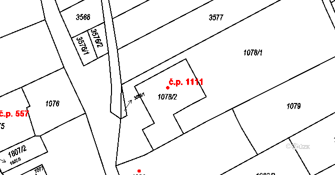 Dolní Bojanovice 1111 na parcele st. 1078/2 v KÚ Dolní Bojanovice, Katastrální mapa