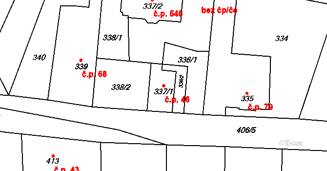 Senec 46, Zruč-Senec na parcele st. 337/1 v KÚ Senec u Plzně, Katastrální mapa