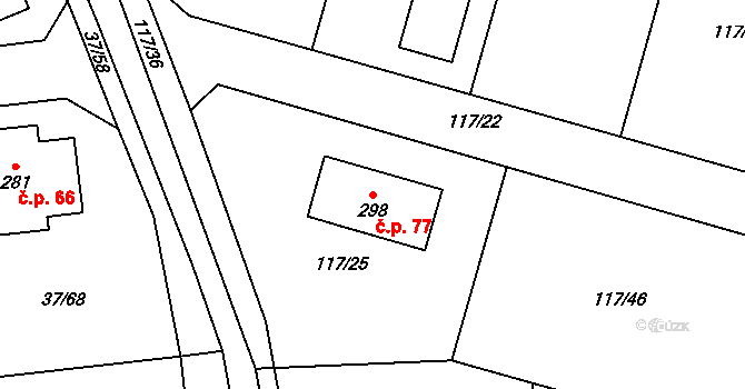 Pouště 77, Mokrovraty na parcele st. 298 v KÚ Pouště, Katastrální mapa