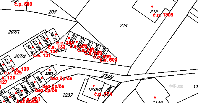 Rumburk 1 603, Rumburk na parcele st. 209/6 v KÚ Rumburk, Katastrální mapa