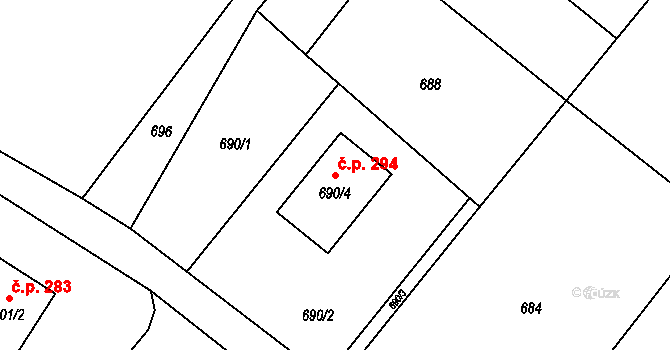 Velké Heraltice 294 na parcele st. 690/4 v KÚ Velké Heraltice, Katastrální mapa