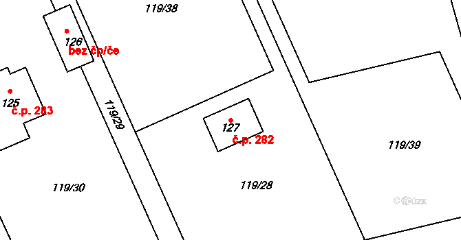 Štěpánov nad Svratkou 282 na parcele st. 127 v KÚ Olešnička, Katastrální mapa
