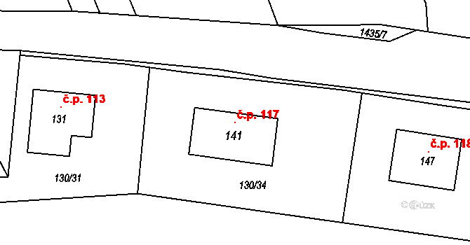 Krč 117, Protivín na parcele st. 141 v KÚ Krč u Protivína, Katastrální mapa