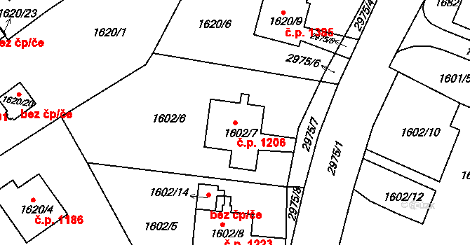 Rychnov nad Kněžnou 1206 na parcele st. 1602/7 v KÚ Rychnov nad Kněžnou, Katastrální mapa