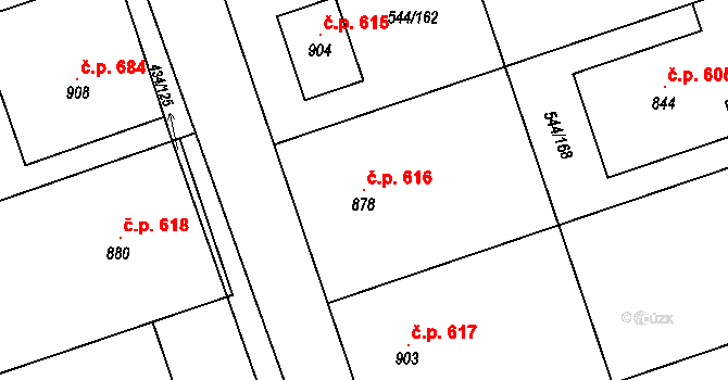 Dambořice 616 na parcele st. 878 v KÚ Dambořice, Katastrální mapa