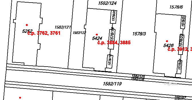 Kroměříž 3884,3885 na parcele st. 5424 v KÚ Kroměříž, Katastrální mapa