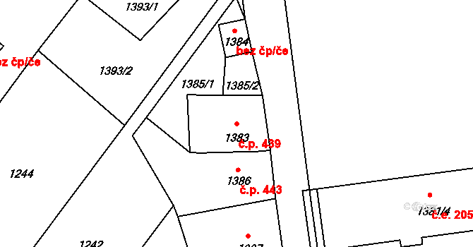 Konice 439 na parcele st. 1383 v KÚ Konice, Katastrální mapa