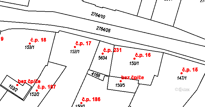 Střed 231, Rokycany na parcele st. 5634 v KÚ Rokycany, Katastrální mapa