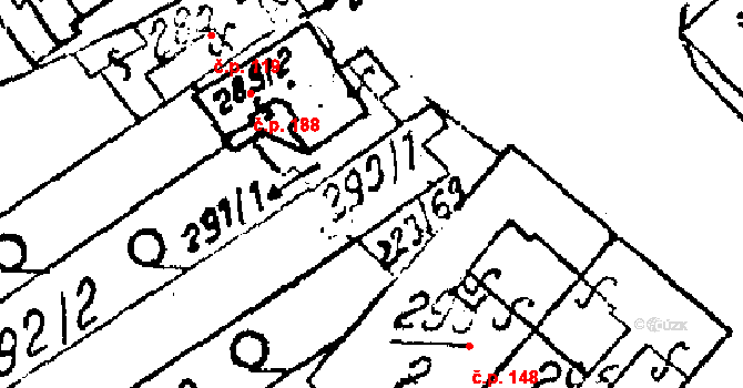 Branišovice 122 na parcele st. 293/1 v KÚ Branišovice, Katastrální mapa