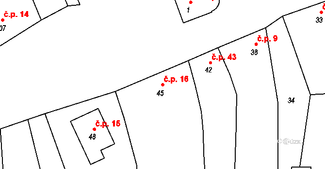 Zábeštní Lhota 16 na parcele st. 45 v KÚ Zábeštní Lhota, Katastrální mapa