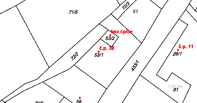 Štipoklasy 38 na parcele st. 53/1 v KÚ Štipoklasy u Černín, Katastrální mapa