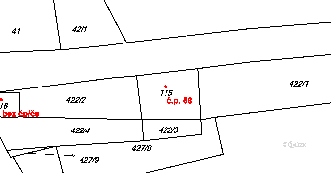 Polná 58, Hazlov na parcele st. 115 v KÚ Polná u Hazlova, Katastrální mapa