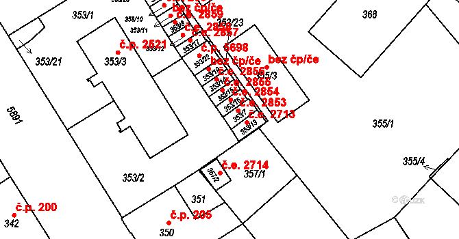 Jihlava 2853 na parcele st. 353/7 v KÚ Jihlava, Katastrální mapa