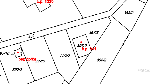 Lyžbice 911, Třinec na parcele st. 397/9 v KÚ Lyžbice, Katastrální mapa