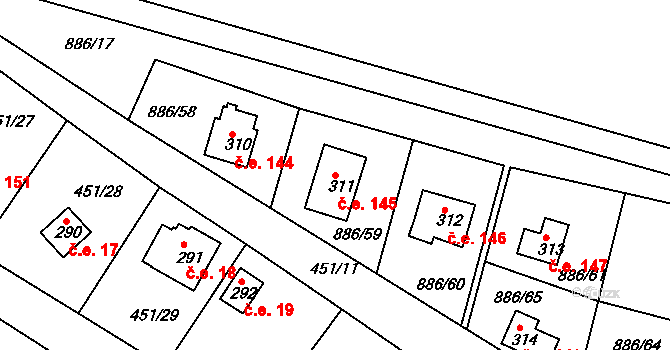 Sedlčánky 145, Čelákovice na parcele st. 311 v KÚ Sedlčánky, Katastrální mapa