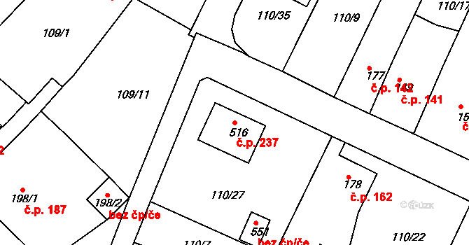 Horní Lomany 237, Františkovy Lázně na parcele st. 516 v KÚ Horní Lomany, Katastrální mapa