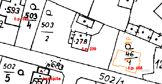 Osek 239 na parcele st. 278 v KÚ Osek u Rokycan, Katastrální mapa