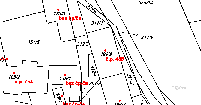 Polná 488 na parcele st. 189/3 v KÚ Polná, Katastrální mapa