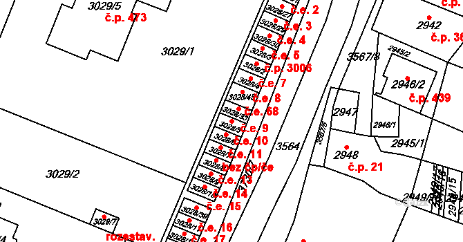 Nosálovice 10, Vyškov na parcele st. 3028/5 v KÚ Vyškov, Katastrální mapa