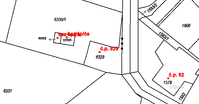 Rychvald 929 na parcele st. 6329 v KÚ Rychvald, Katastrální mapa