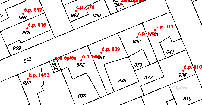 Kročehlavy 589, Kladno na parcele st. 934 v KÚ Kročehlavy, Katastrální mapa
