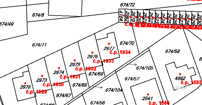 Blansko 1934 na parcele st. 2977 v KÚ Blansko, Katastrální mapa