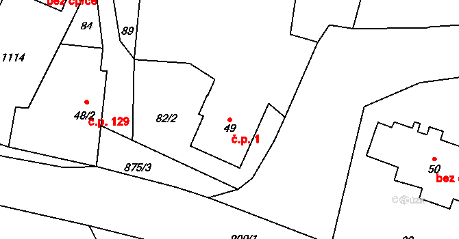 Starý Bydžov 1 na parcele st. 49 v KÚ Starý Bydžov, Katastrální mapa