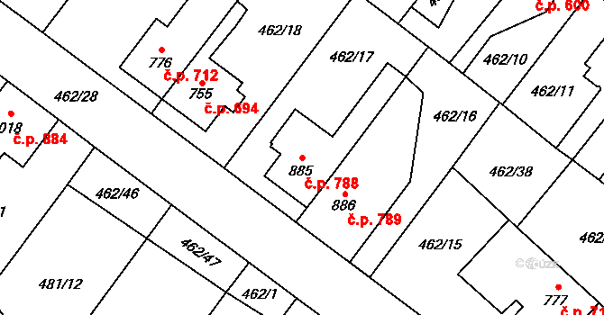 Třebechovice pod Orebem 788 na parcele st. 885 v KÚ Třebechovice pod Orebem, Katastrální mapa